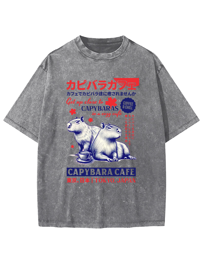 Kyoto Japanese Retro Style Animal Pattern Vintage Washed T-shirt-Zazasy