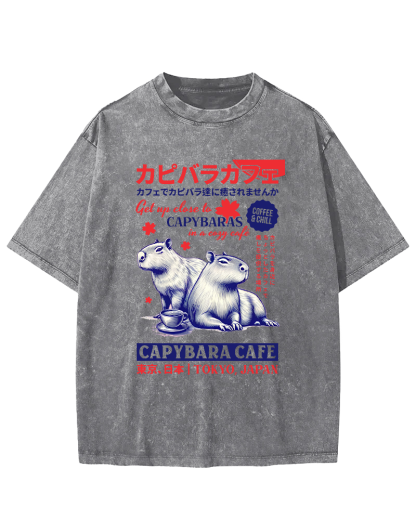 Kyoto Japanese Retro Style Animal Pattern Vintage Washed T-shirt-Zazasy