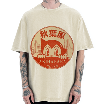 Tokyo Showa Retro Cartoon Akihabara Vintage Washed T-shirt