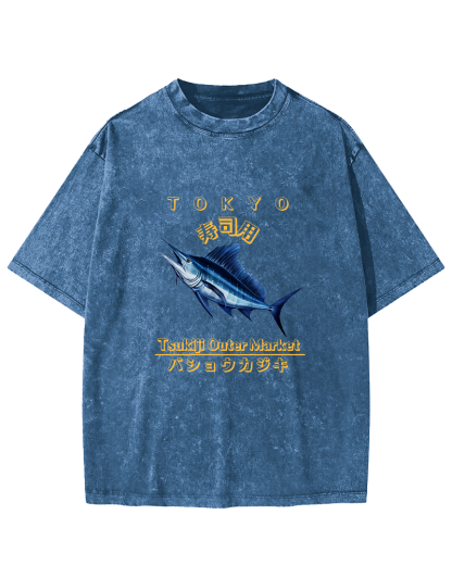 Japanese Sea Fish Sushi Vintage Distressed T-shirt-Zazasy