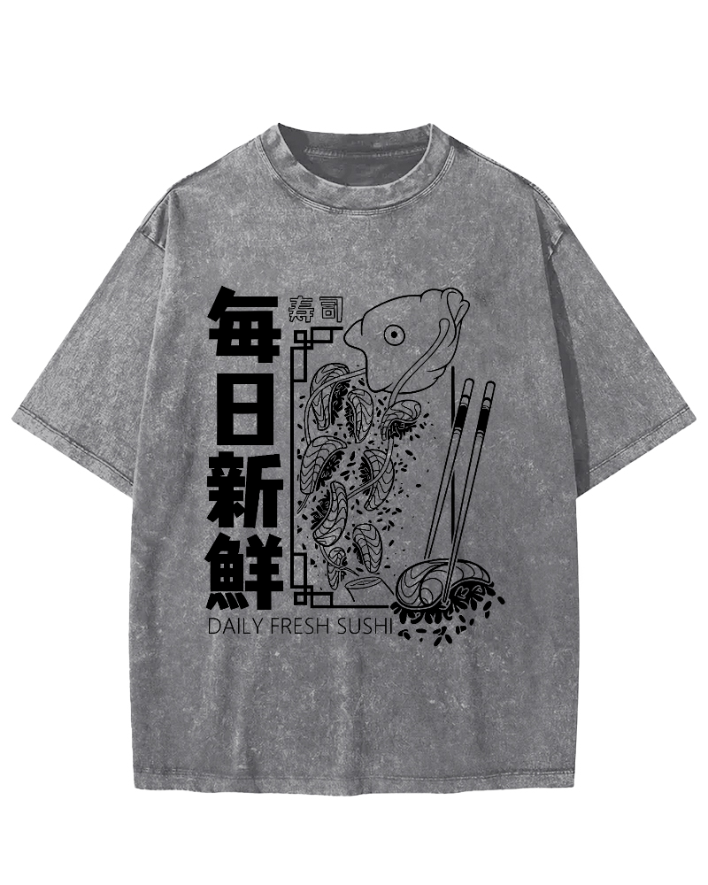 Fresh Sushi Daily Vintage Washed T-shirt-Zazasy