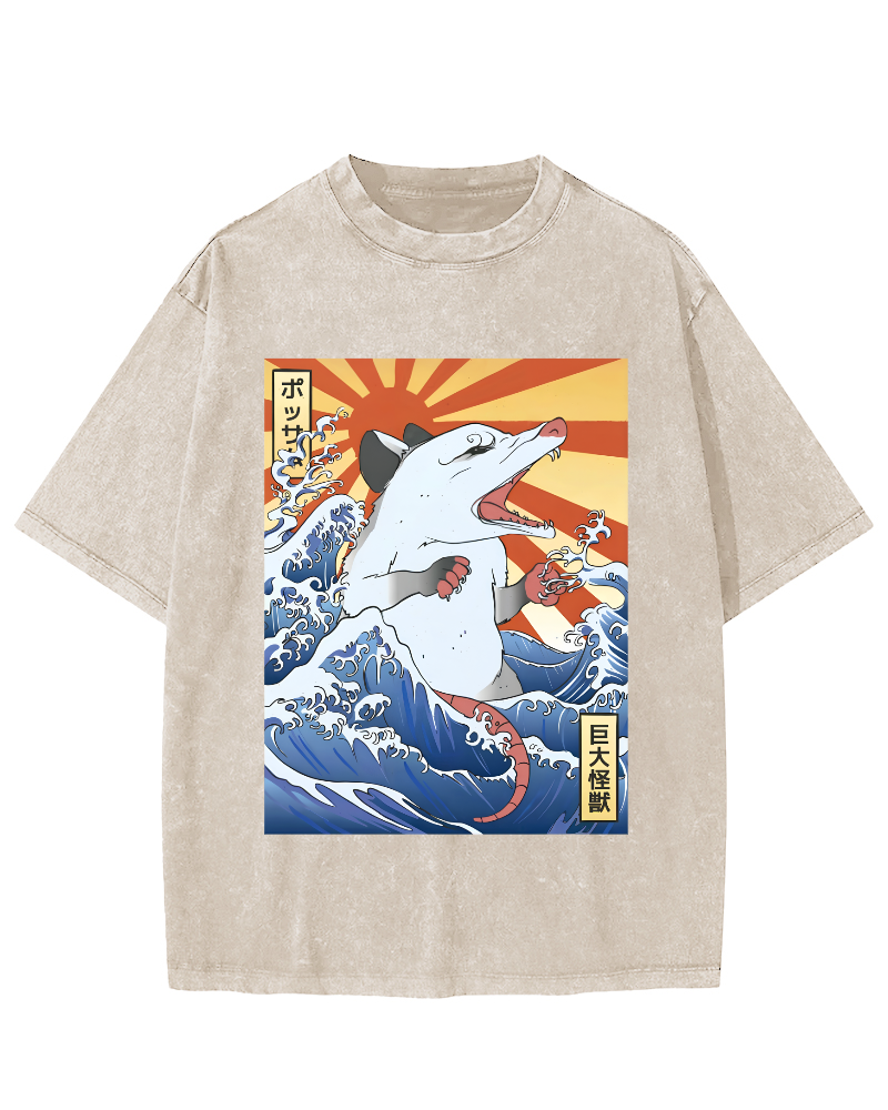 Giant Mouse Monster Vintage Washed T-shirt-Zazasy