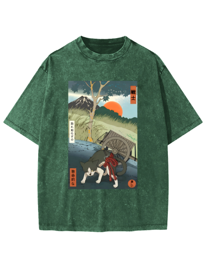 The Spirit of Japanese Warriors Vintage Washed T-shirt-Zazasy