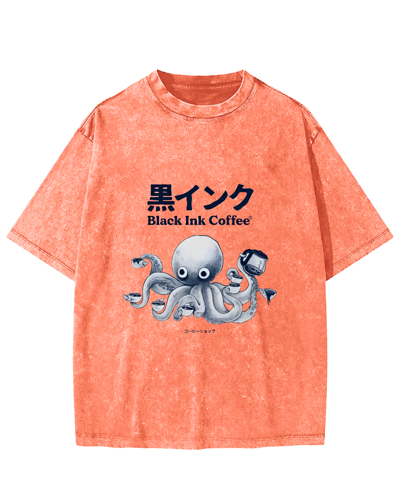 Japanese Octopus Pattern Leisure Vintage Distressed T-shirt-Zazasy