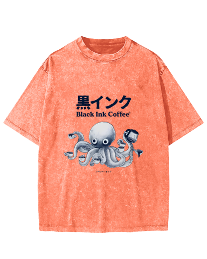 Japanese Octopus Pattern Leisure Vintage Distressed T-shirt-Zazasy