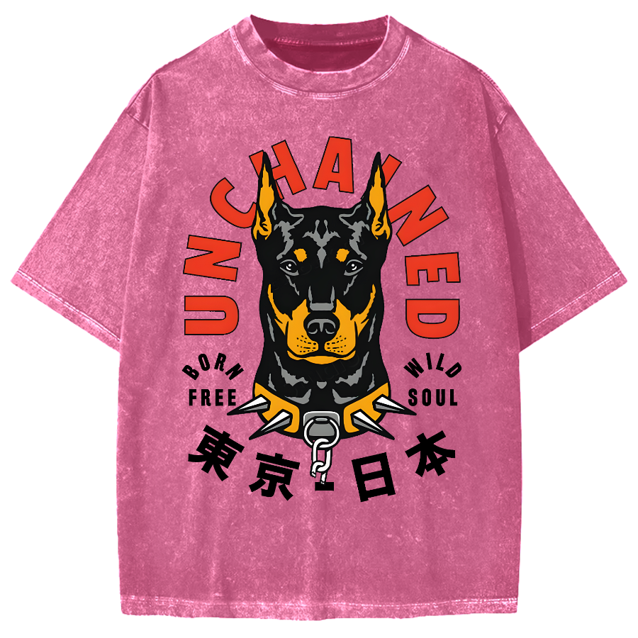 Doberman Pinscher Dog with Unchained Vintage Washed T-shirt