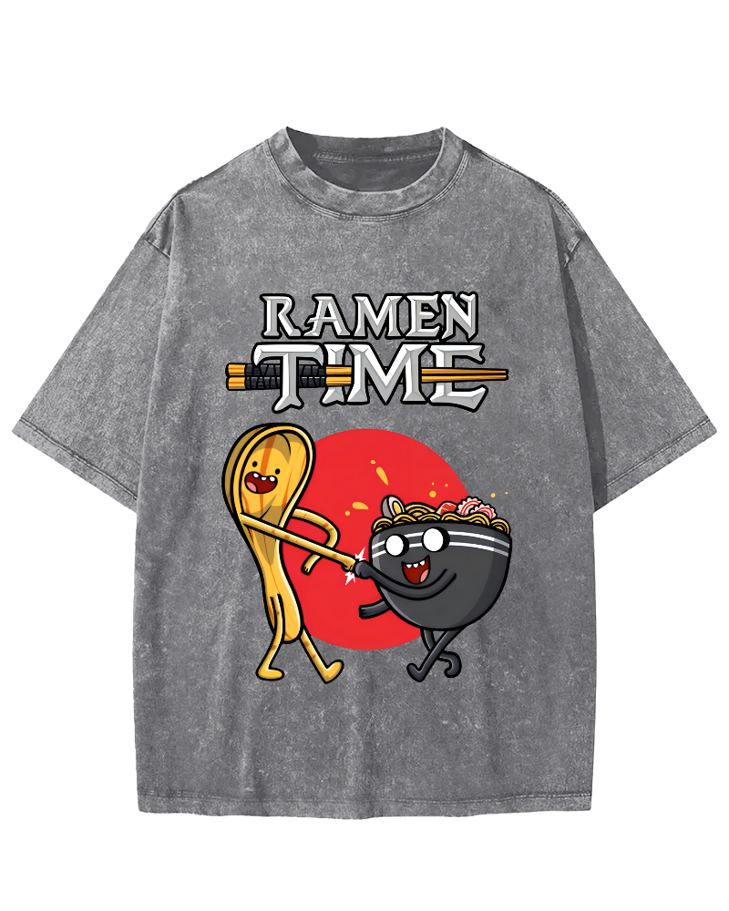 Ramen Time Japanese Vintage Washed T-shirt-Zazasy