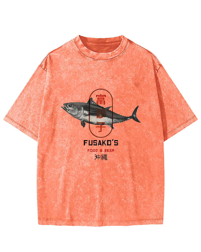 Seafood Market Japanese Washed T-shirts-Zazasy