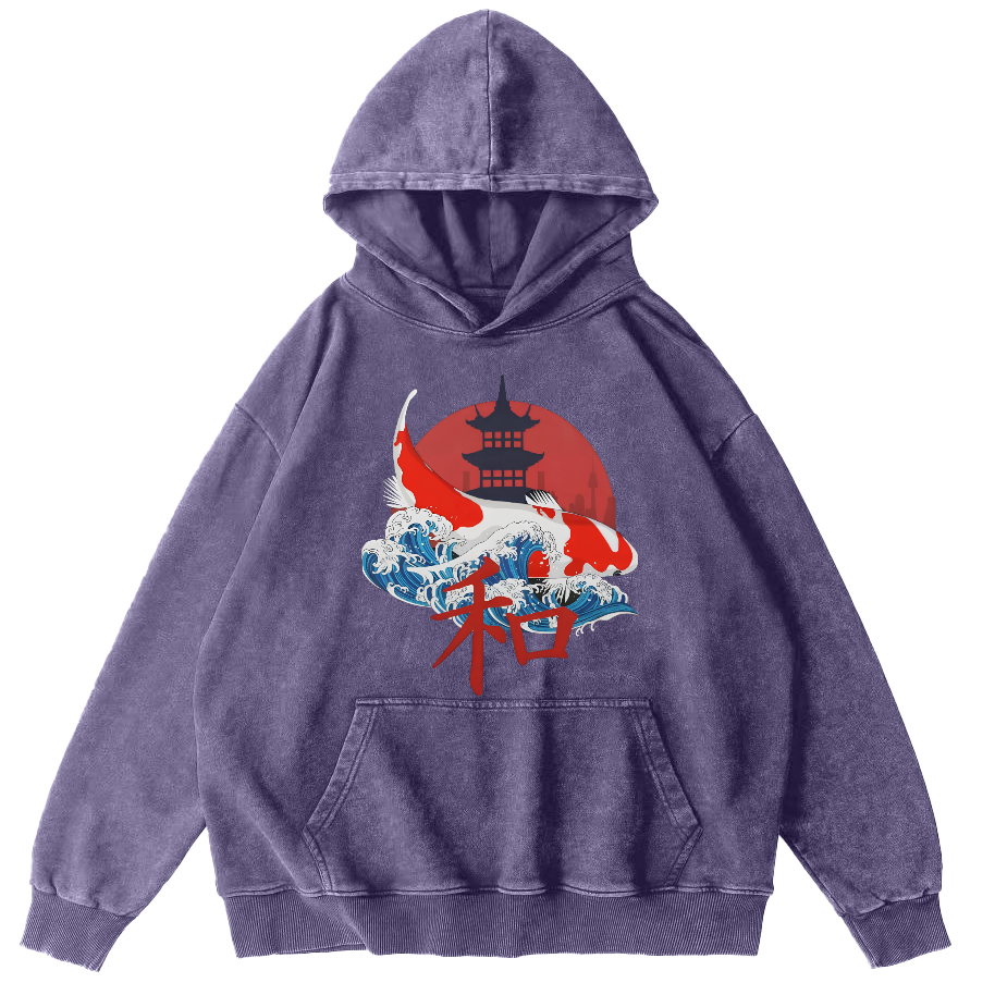 Japanese Style Koi With Font Vintage Distressed Hoodie-Zazasy