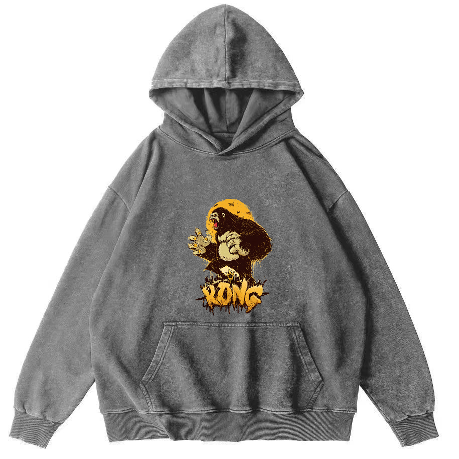 Retro Gorilla Pattern Vintage Distressed Hoodie-Zazasy
