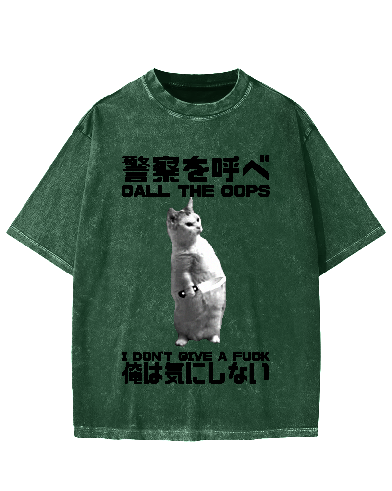Call the cops I dont give a fxxk Cat Vintage Washed T-shirt