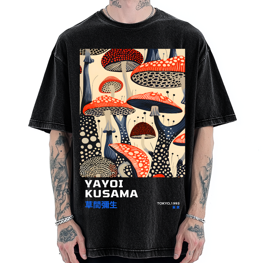 Yayoi Kusama Mushroom Vintage Wash Japanese Vintage Washed T-shirt
