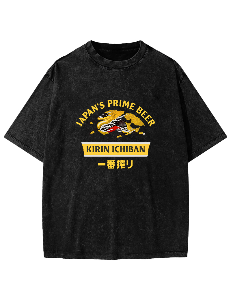Kirin Ichiban Beer Logo Japanese Washed T-Shirt-Zazasy