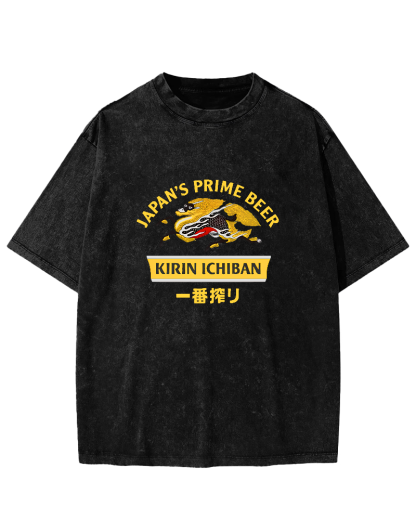 Kirin Ichiban Beer Logo Japanese Washed T-Shirt-Zazasy