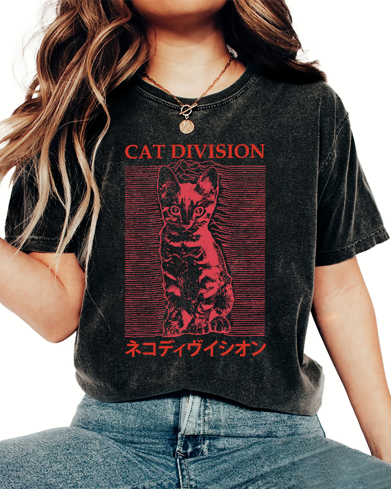 Cat Division Japanese Vintage Washed T-shirt-Zazasy