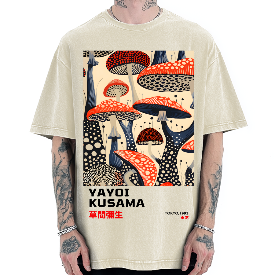 Yayoi Kusama Mushroom Vintage Wash Japanese Vintage Washed T-shirt