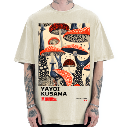 Yayoi Kusama Mushroom Vintage Wash Japanese Vintage Washed T-shirt