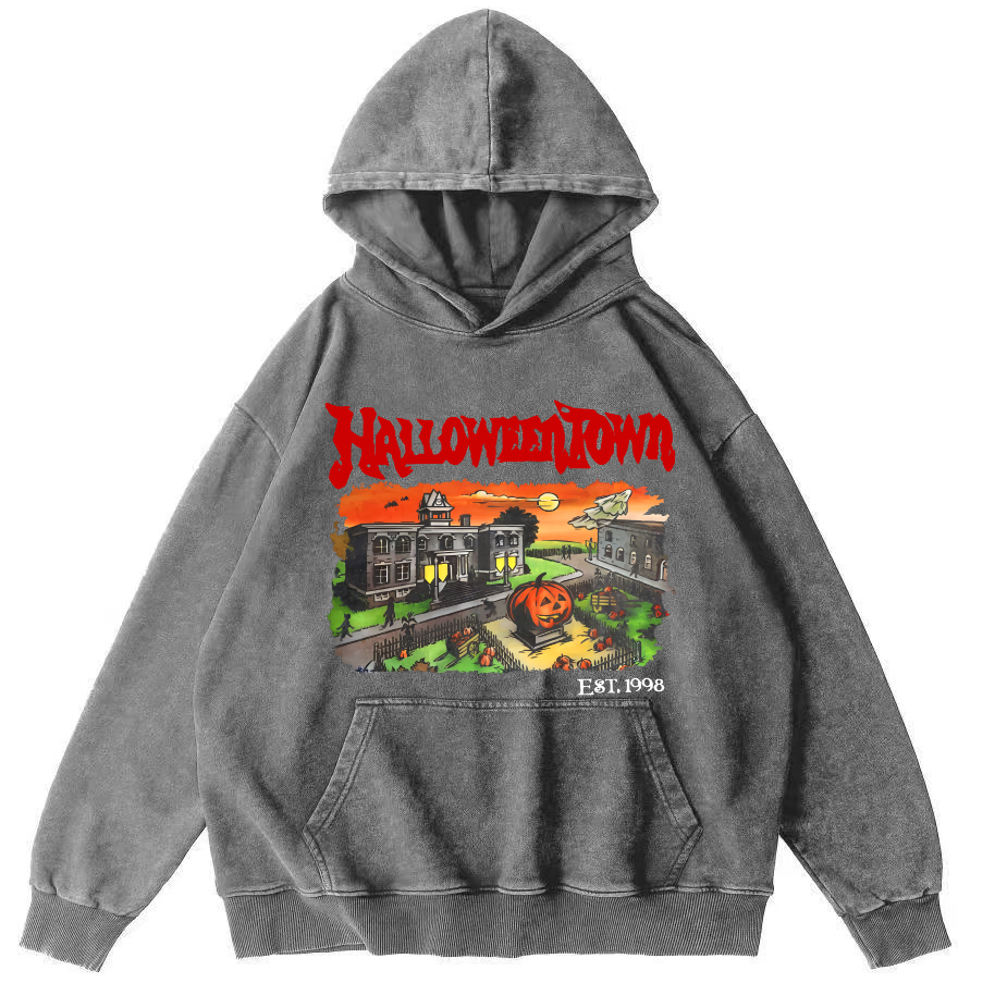 Halloween Town Vintage Washed Hoodie-Zazasy