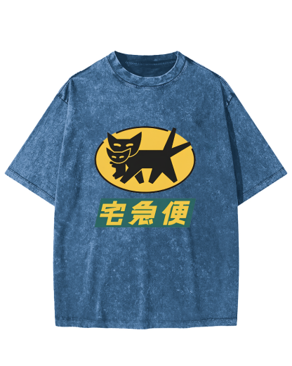 Japanese Abstract Cat Pattern Vintage Distressed T-shirt-Zazasy