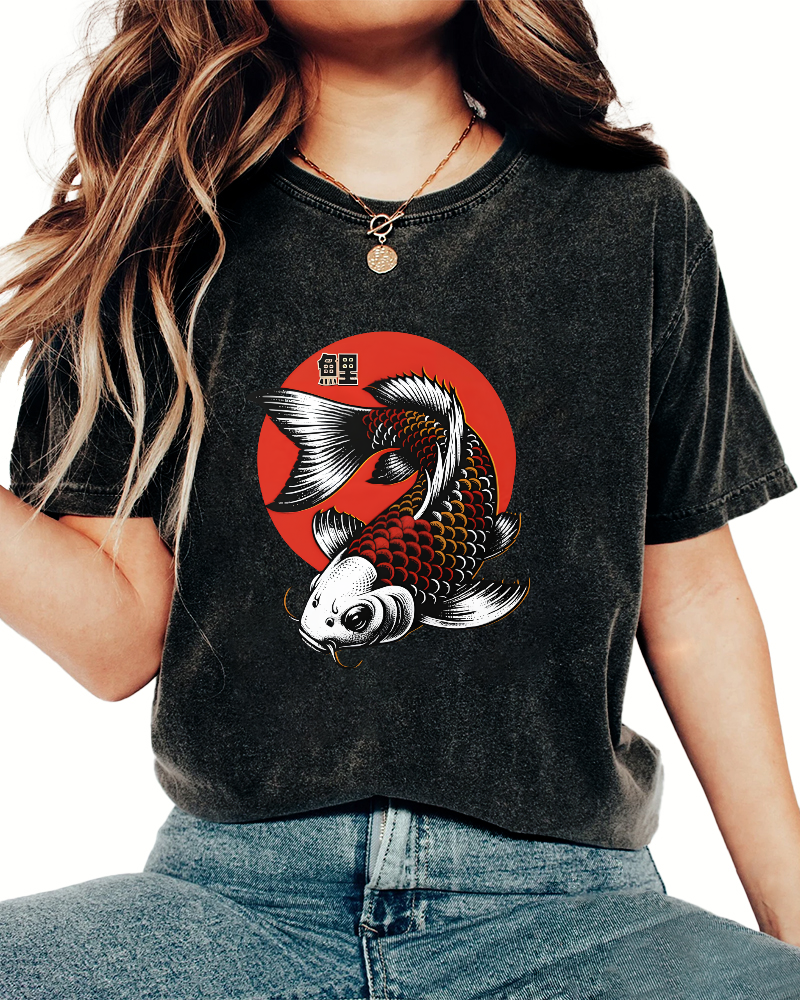 Japanese koi pattern Vintage Distressed T-shirt-Zazasy