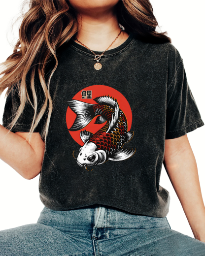Japanese koi pattern Vintage Distressed T-shirt-Zazasy