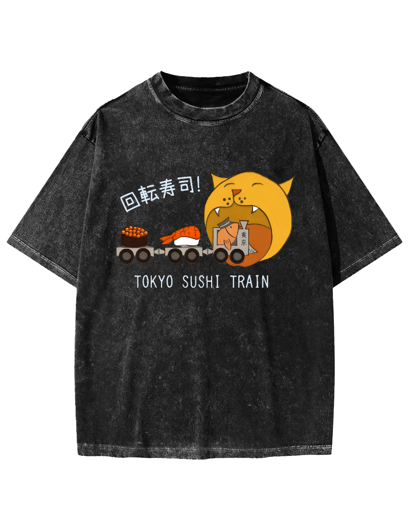 Tokyo Sushi Vintage Washed T-shirt-Zazasy