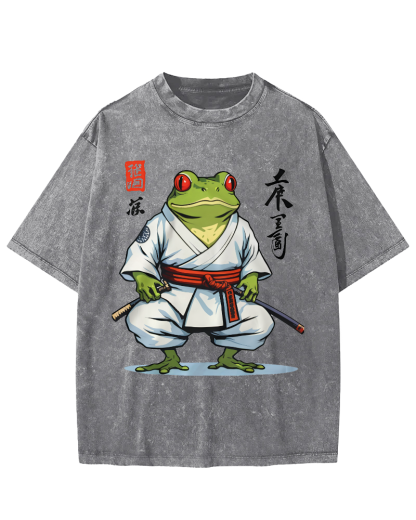 Frog Bushido Spirit Japanese Vintage Washed T-shirt-Zazasy