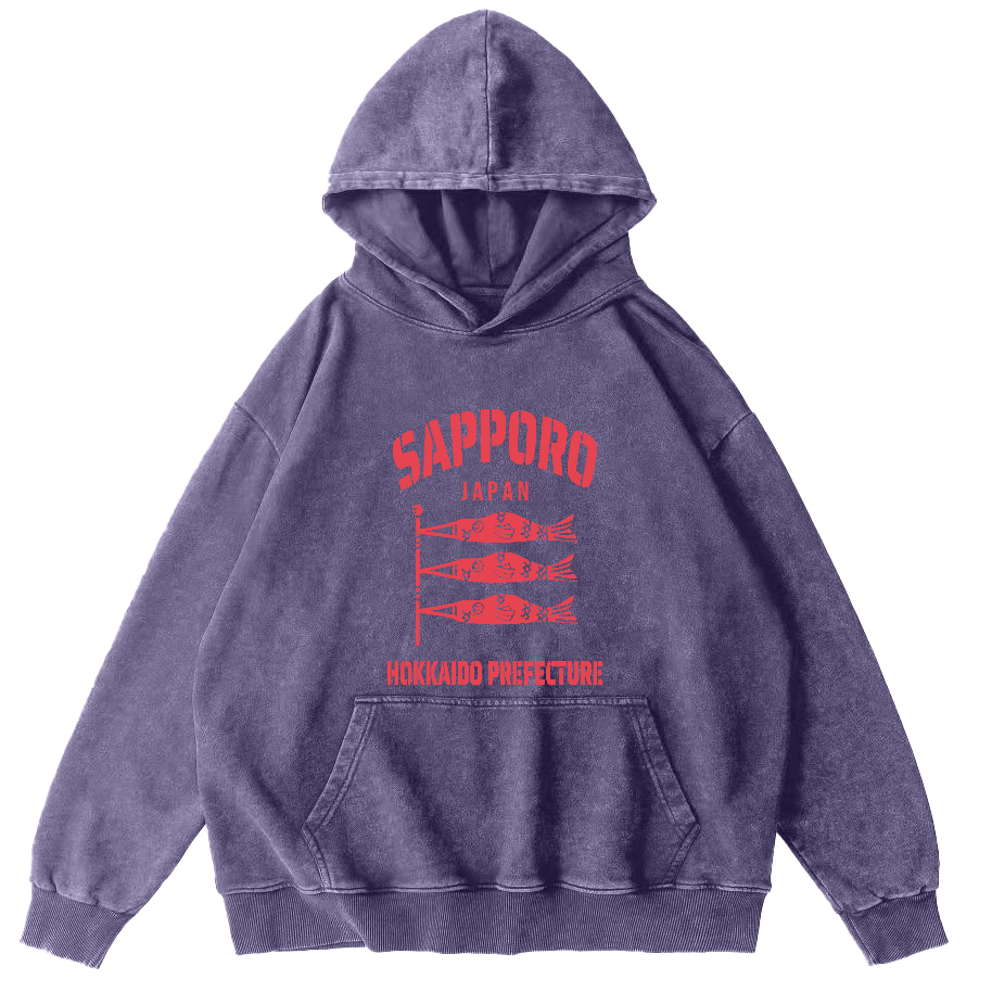 Sapporo Hokkaido Prefecture Vintage Washed Hoodie-Zazasy
