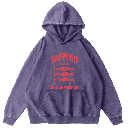 Sapporo Hokkaido Prefecture Vintage Washed Hoodie-Zazasy