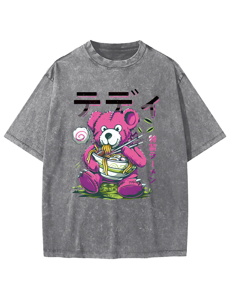 Bear Japan, who likes Lamian Noodles Vintage Washed T-shirt-Zazasy