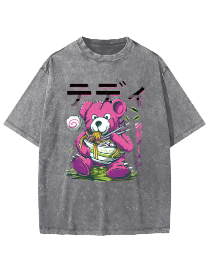 Bear Japan, who likes Lamian Noodles Vintage Washed T-shirt-Zazasy