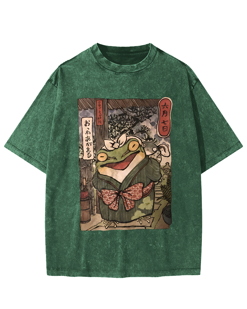 A Warm Family Of Frogs Vintage Washed T-shirt-Zazasy