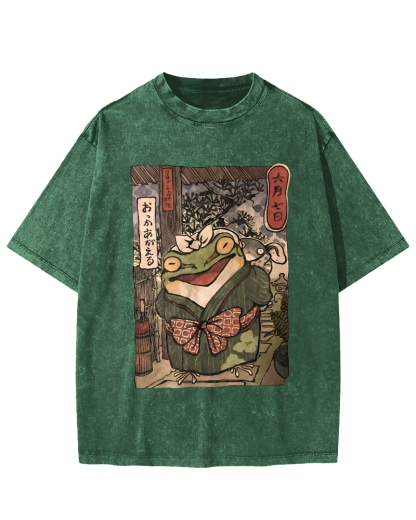 A Warm Family Of Frogs Vintage Washed T-shirt-Zazasy