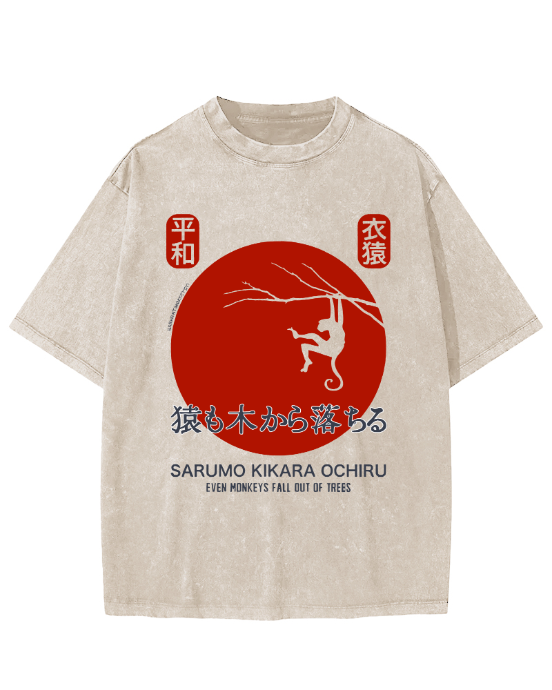 Peace Clothes Monkey Japanese Style Vintage Washed T-shirt-Zazasy