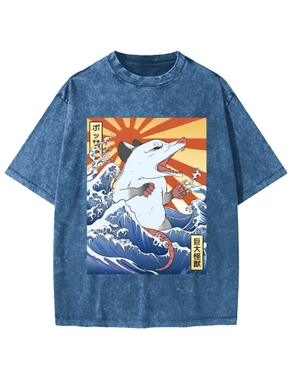 Giant Mouse Monster Vintage Washed T-shirt-Zazasy