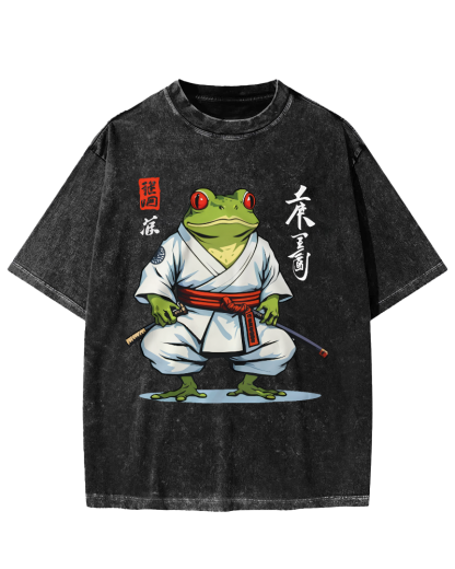 Frog Bushido Spirit Japanese Vintage Washed T-shirt-Zazasy