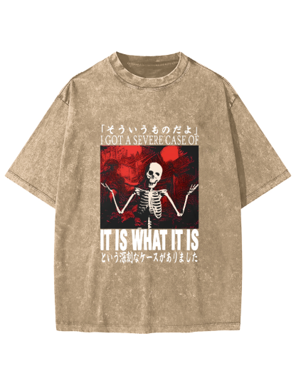Japanese Style Skull Pattern Vintage Distressed T-shirt-Zazasy