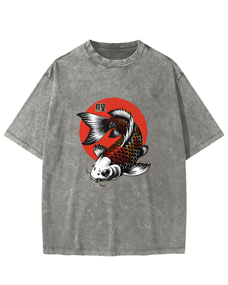 Japanese koi pattern Vintage Distressed T-shirt-Zazasy