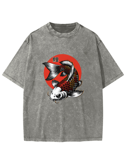 Japanese koi pattern Vintage Distressed T-shirt-Zazasy