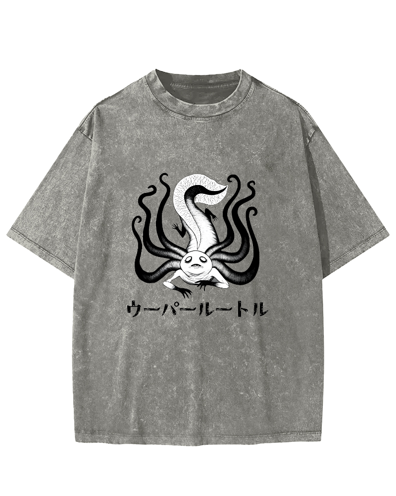 Japanese Personalized Octopus Pattern Vintage Distressed T-shirt-Zazasy