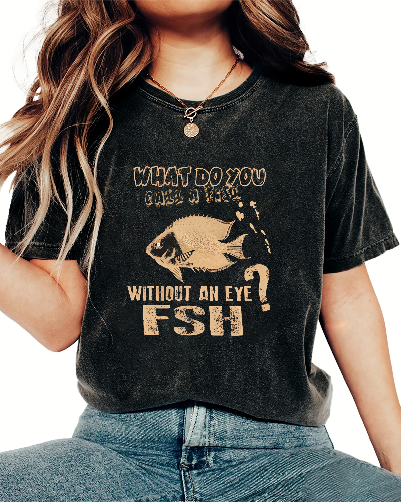 Retro Slogan Fish Pattern Vintage Distressed T-shirt-Zazasy