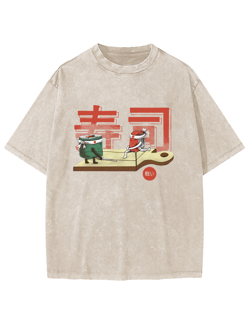 Japanese Sushi Vintage Washed T-shirt-Zazasy