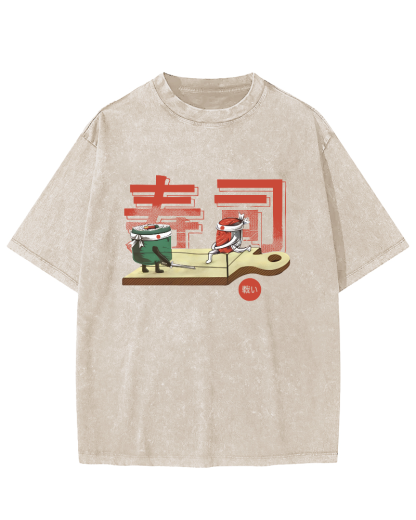 Japanese Sushi Vintage Washed T-shirt-Zazasy