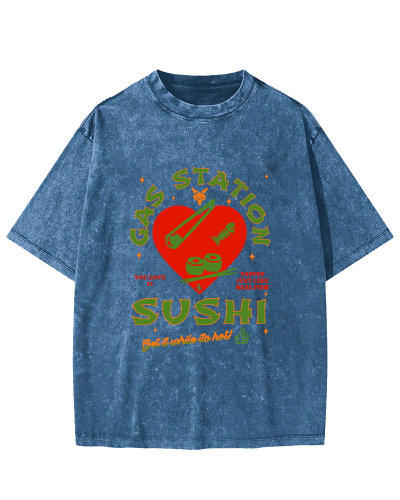 I like Sushi, Japanese Style Vintage Washed T-shirt-Zazasy