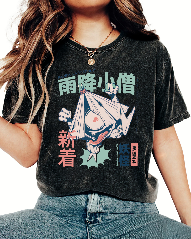 Rain Falls,Little Monk Vintage Distressed T-shirt-Zazasy