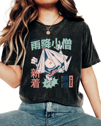 Rain Falls,Little Monk Vintage Distressed T-shirt-Zazasy