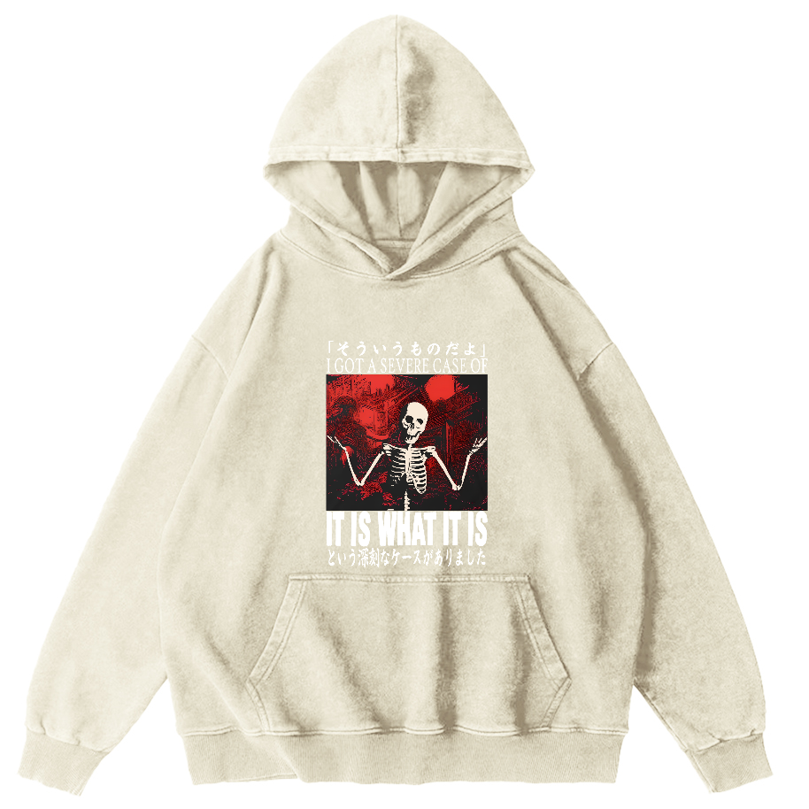 Retro skull pattern Japanese style Vintage Distressed Hoodie-Zazasy