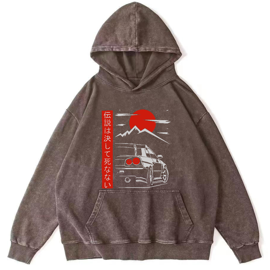 Japanese Style Scenery Vintage Washed Hoodie-Zazasy