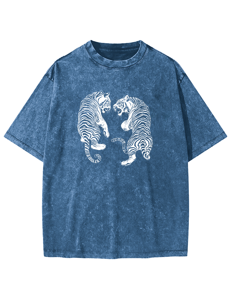 Two Tiger Patterns Vintage Distressed T-shirt