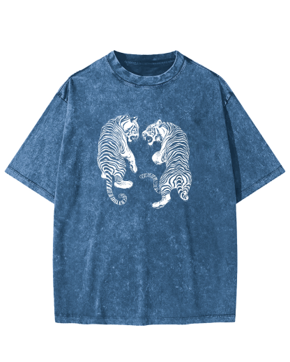 Two Tiger Patterns Vintage Distressed T-shirt